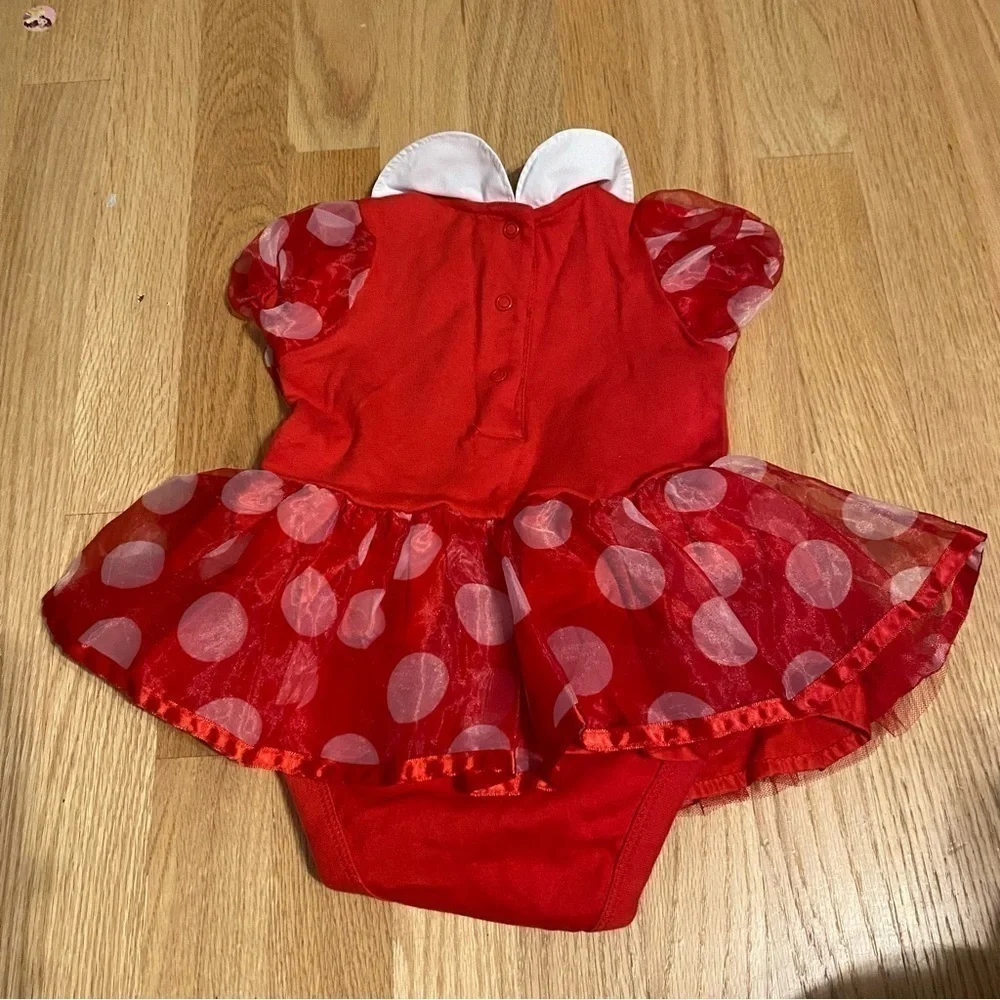 Disney Minnie Mouse Body Suit Costume 12-18 mos W/ Ears Headband Dress Red